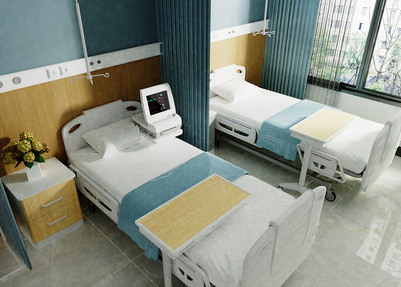 第十九期keyshot医疗病床场景源文件医疗医院病房场景