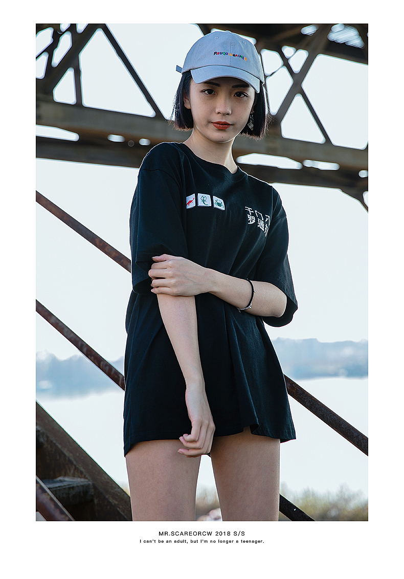 RELNLE X半袖中国风鱼虾蟹印花情侣上衣t恤原宿bf宽松