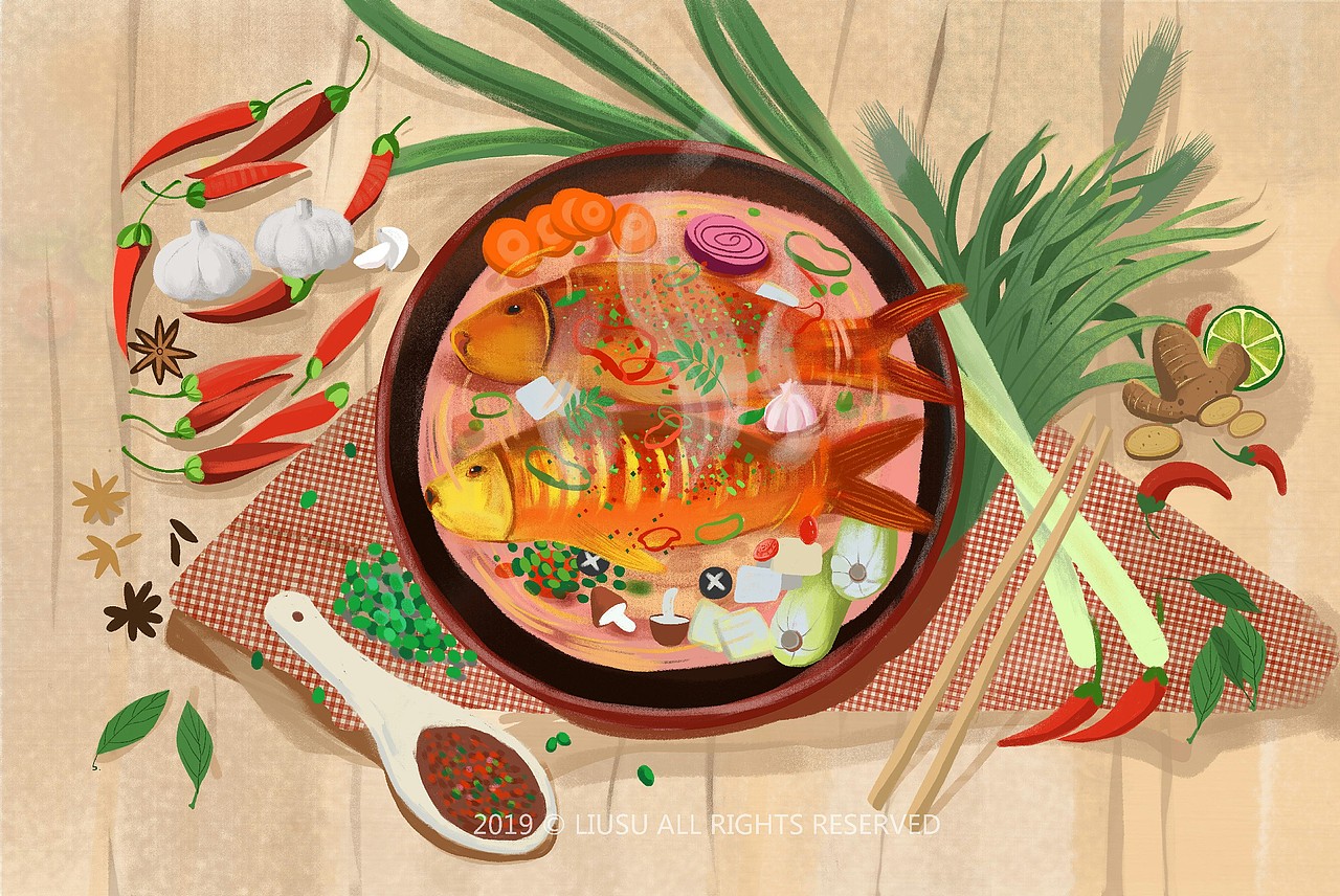 稻花鱼 x 美食插画