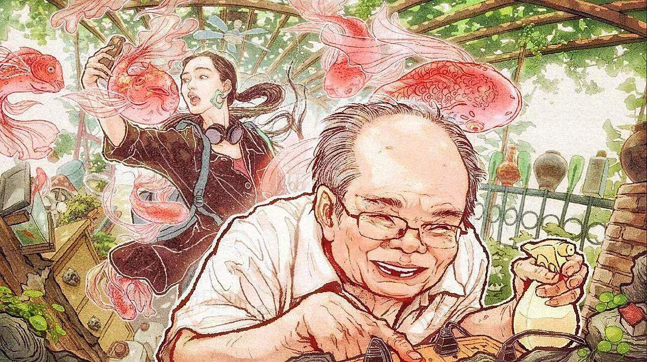 好看吧”<br>“好看,这是您的院子?”<br>“对”<br>“这瓶瓶罐罐装饰的围墙太有意思了!”<br>“你把车靠边儿,跟我来”<br> 那天,我见识到了喧嚣城野中最惬意的绿洲,每一个小装饰都是大爷一点点收集镶嵌的宝藏,直到现在我<br> 仍然非常感谢互不相识的大爷对我敞开最大的信任与友好。之后他的院子里或许会多出这张应景的海报,以表感谢