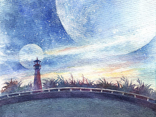 水彩插图 日落灯塔（个人主页-ZNDQ2NTMzMzI=） - 创作习作 - 站酷设计师方佳原创素材 - 站酷ZCOOL