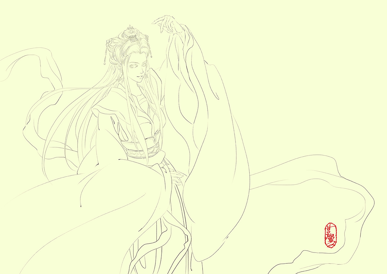 古代女子一枚（线稿）