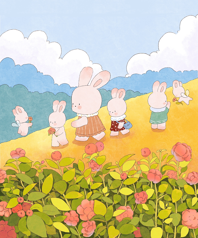 兔子与花（图ZMzM1MDA3MjM2） - 儿童插画 - 站酷设计师画画的titi原创素材 - 站酷ZCOOL