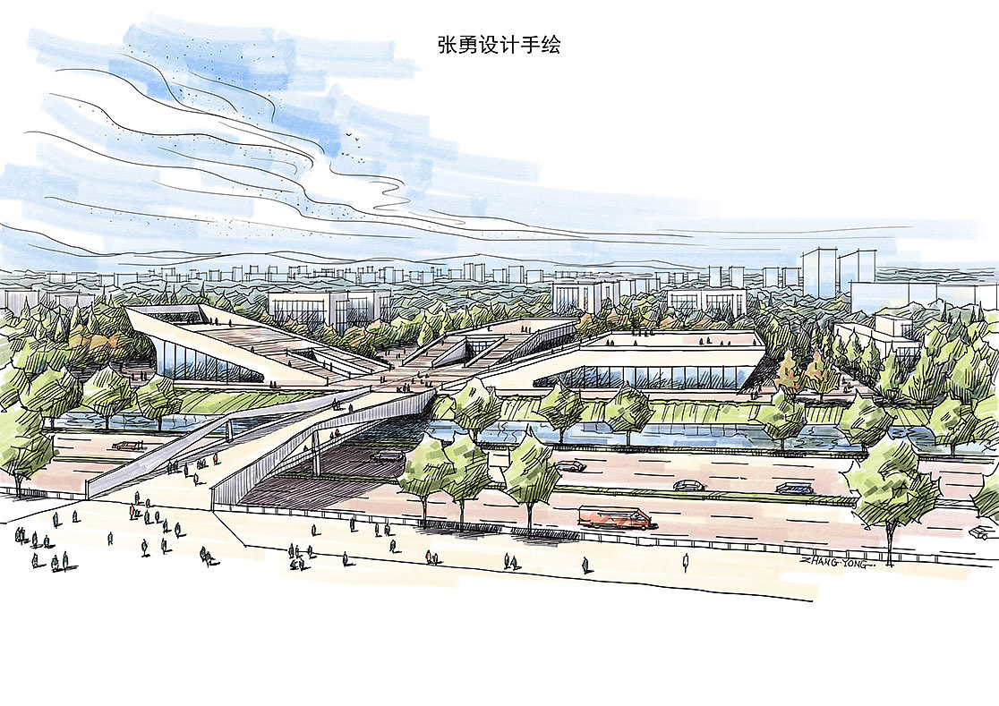 建筑手绘城市中的美景市民中心设计马克笔手绘
