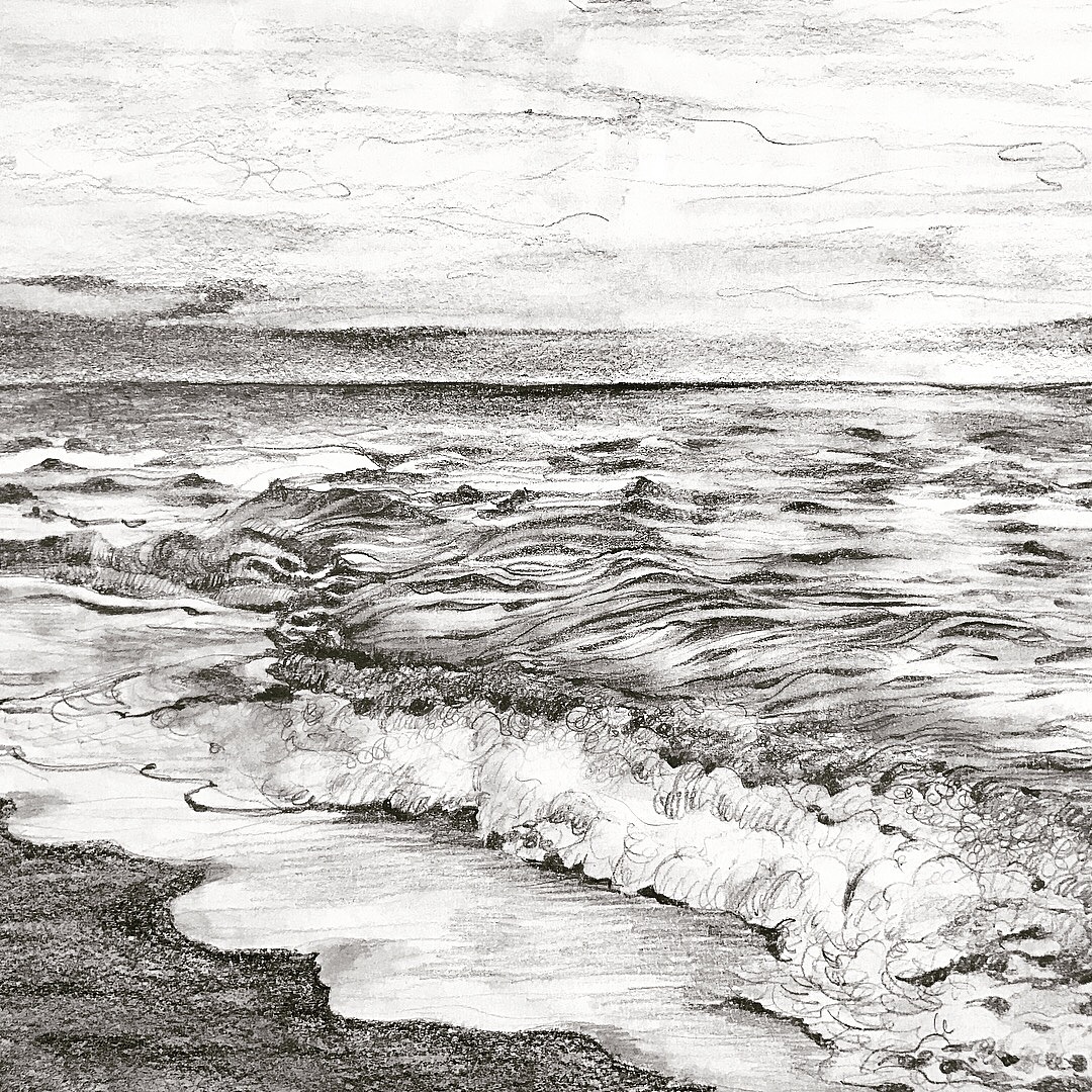 素描大海沙滩画图片