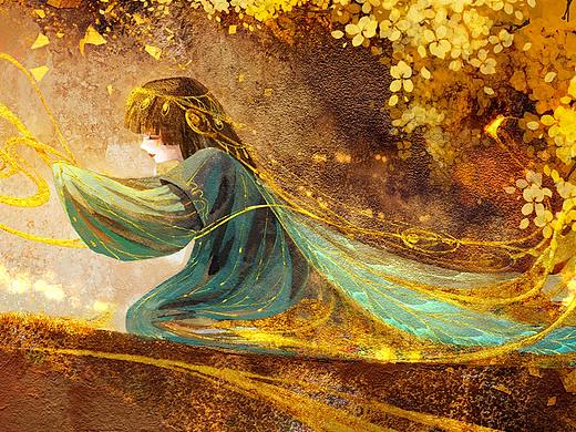 同一构图三张板绘岩彩插画