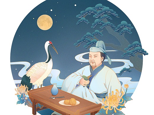 《月下独酌》中秋创意商业插画