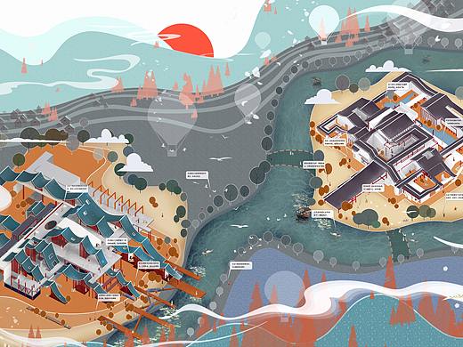 “之山折水”建筑插画