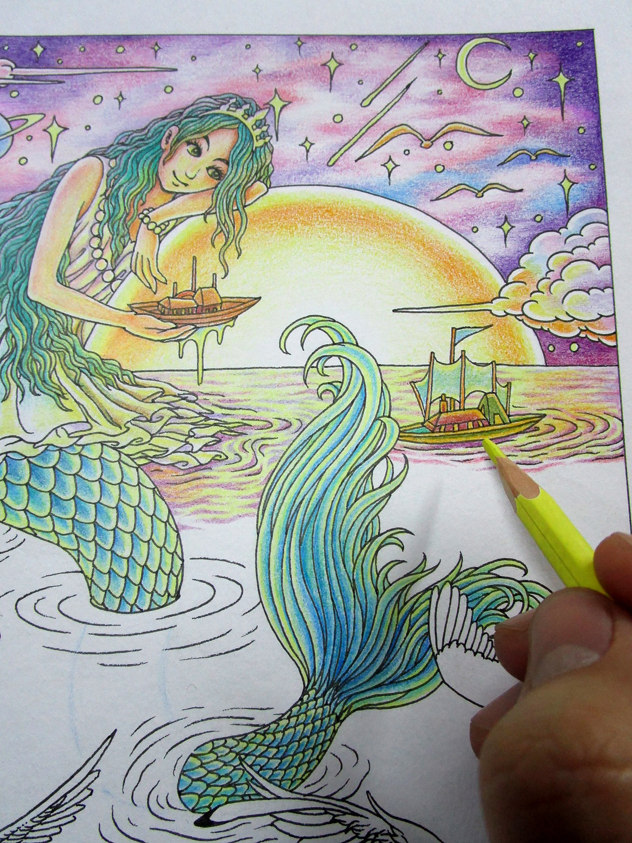 美人鱼彩铅手绘过程详解