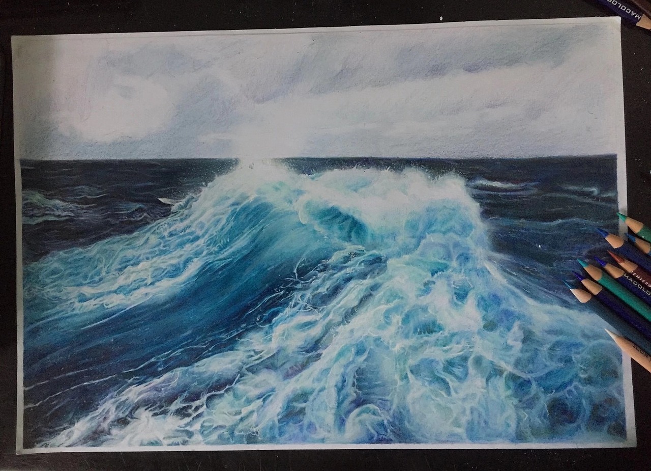 海-手绘彩铅(附九图过程图)