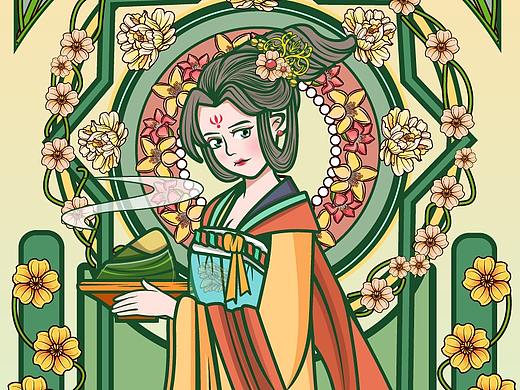 宫廷风端午女孩国朝插画
