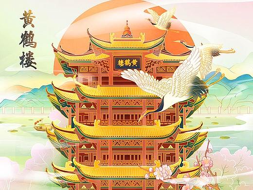 武汉三大景点建筑插画