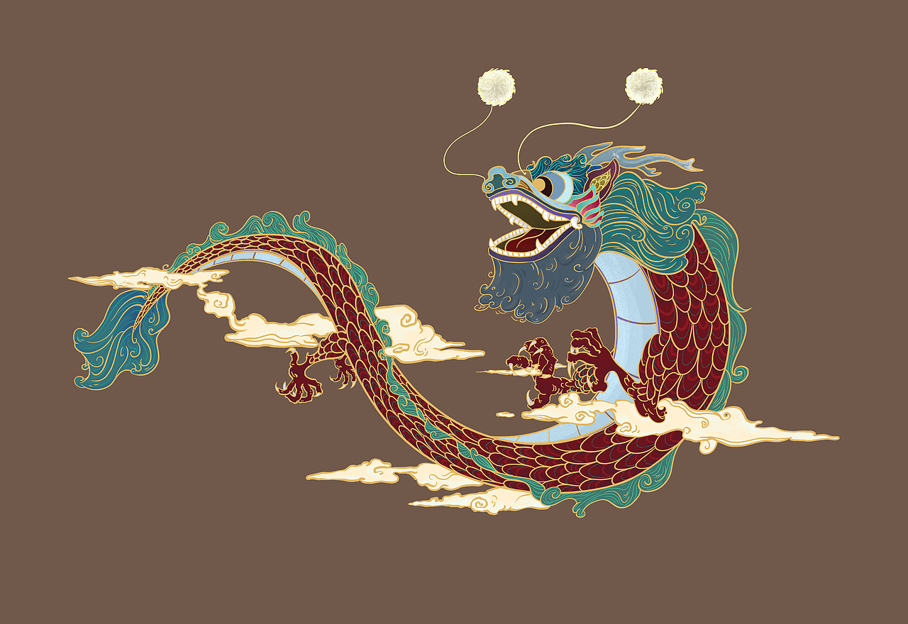 国潮风龙原创插画约稿商用半张佛脸风景练习103半张佛脸插画-国风雅致