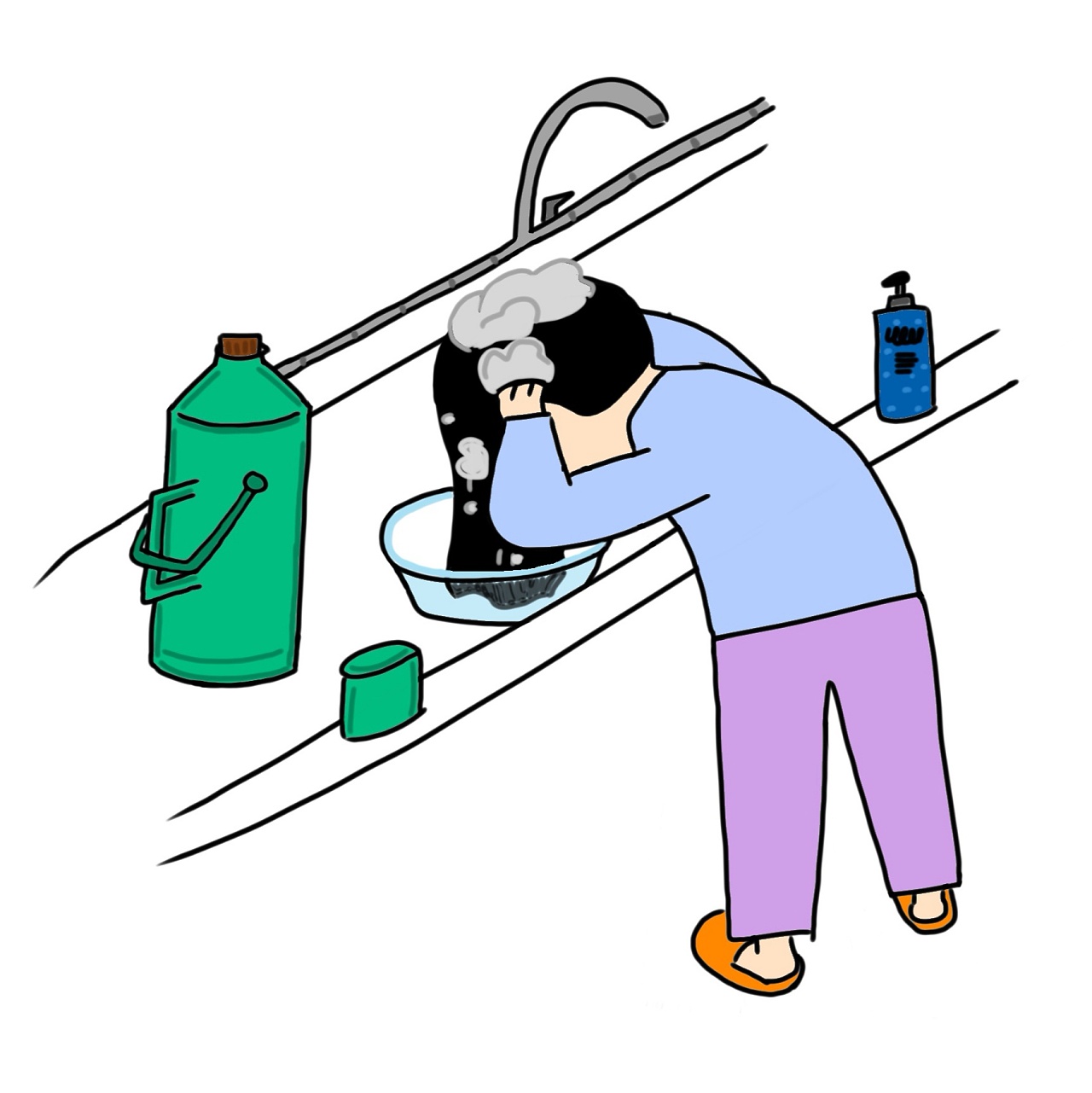 洗头好麻烦,人要是能一年洗一次头发就好了|插画|艺术插画|renqun95