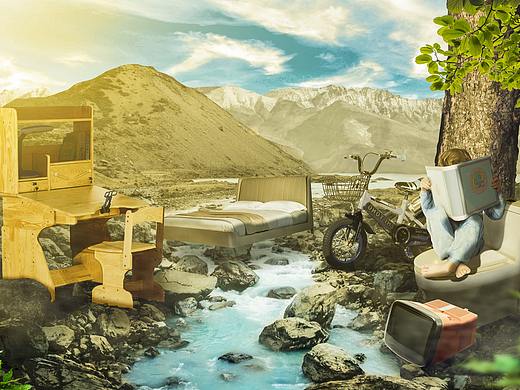 户外阅读场景合成（个人主页-ZNTY2MzQxNzI=） - 海报 - 站酷设计师给我马不停蹄的滚原创素材 - 站酷ZCOOL