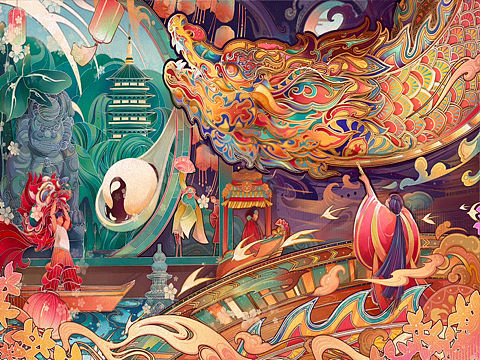 龍年元宵節(jié)插畫設計（個人主頁-ZNjg3NTcwODQ=） - 商業(yè)插畫 - 站酷設計師C爽兒原創(chuàng)素材 - 站酷ZCOOL