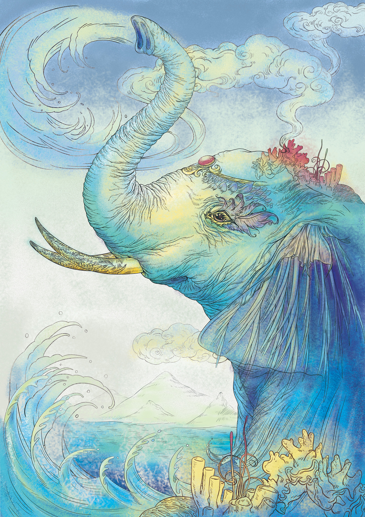 彩色手绘花纹大象图片素材免费下载 - 觅知网