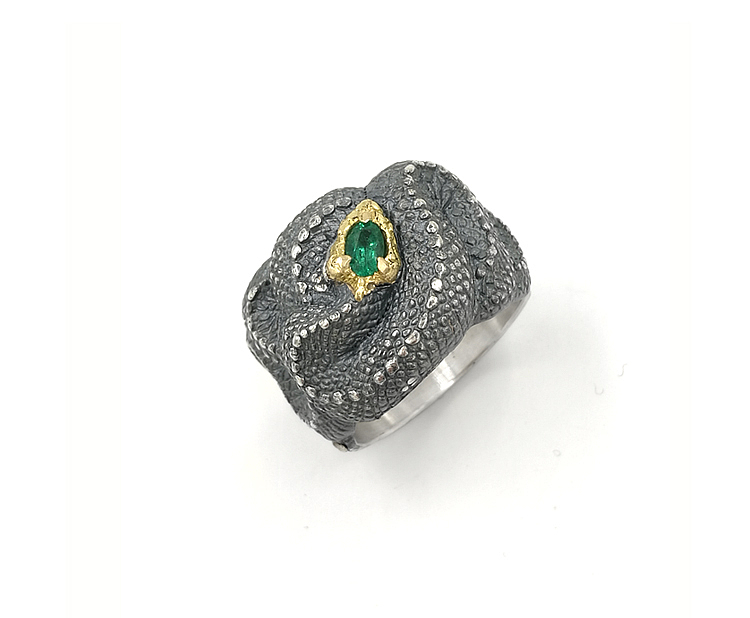 骸首饰耳钉原创【蝮蛇金头祖母绿】戒指祖母绿宝石手工