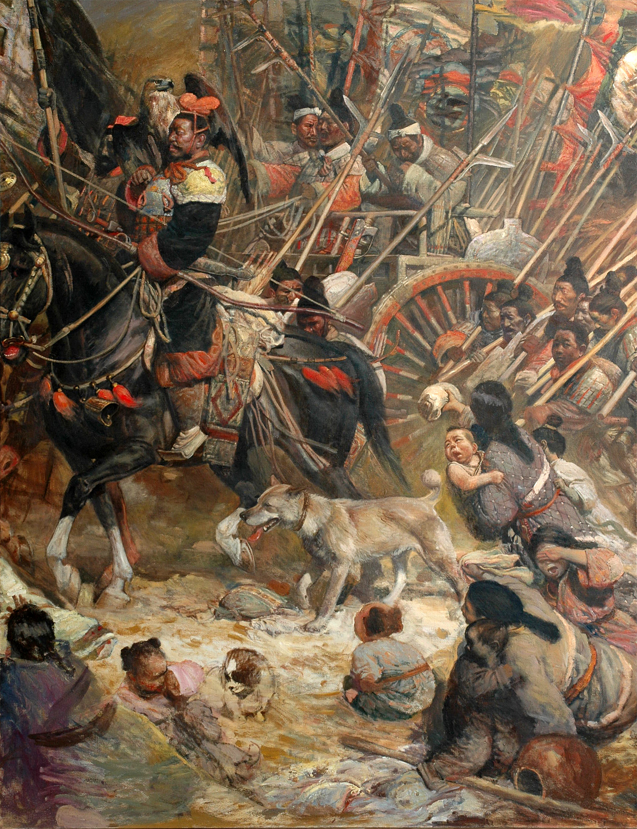 油画作品兵车行第二部分修改细节