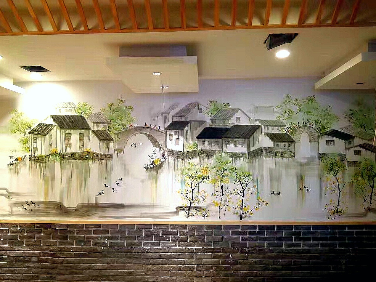 跳上墙壁的乡村博物馆酒店会所场景3D壁画墙绘-广州墙绘-古建彩绘-粤江装饰