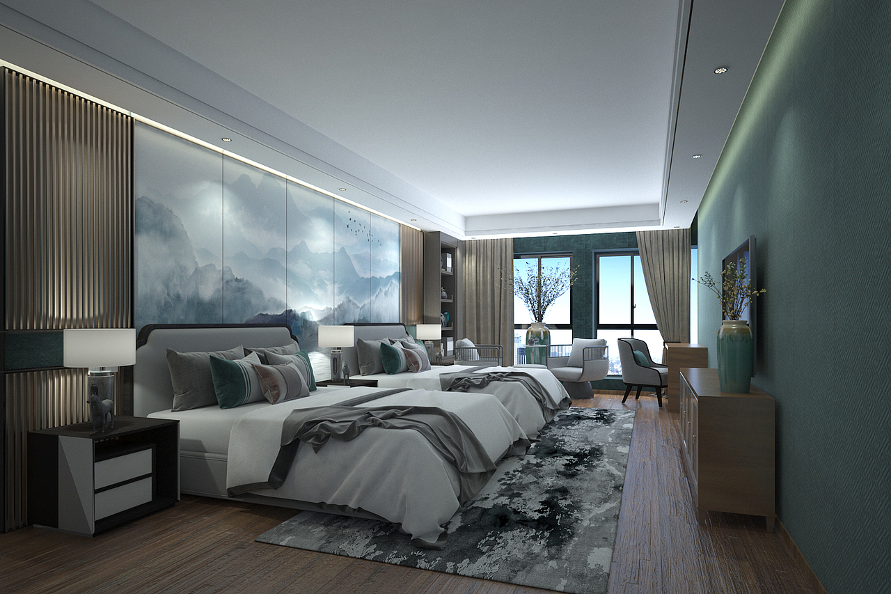 宾馆酒店客房硬包效果图|空间|家装设计|丽源墙画墙布_原创作品-站酷