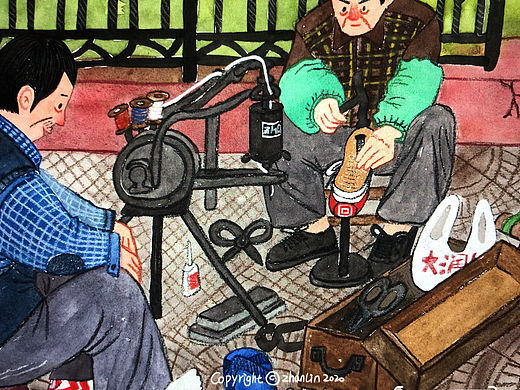 《修鞋的老爷爷》（个人主页-ZNjI3NzIxOTI=） - 艺术插画 - 站酷设计师插画师战琳原创素材 - 站酷ZCOOL