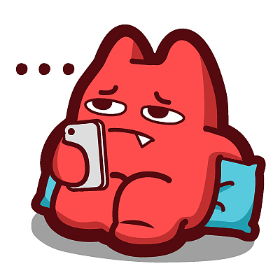 g94【魔鬼猫表情-看手机】#全身 瘫坐 枕头 休闲 思考 发呆 愁眉苦脸