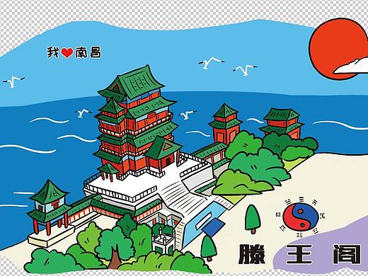 我爱南昌-手绘滕王阁-滕王阁景区