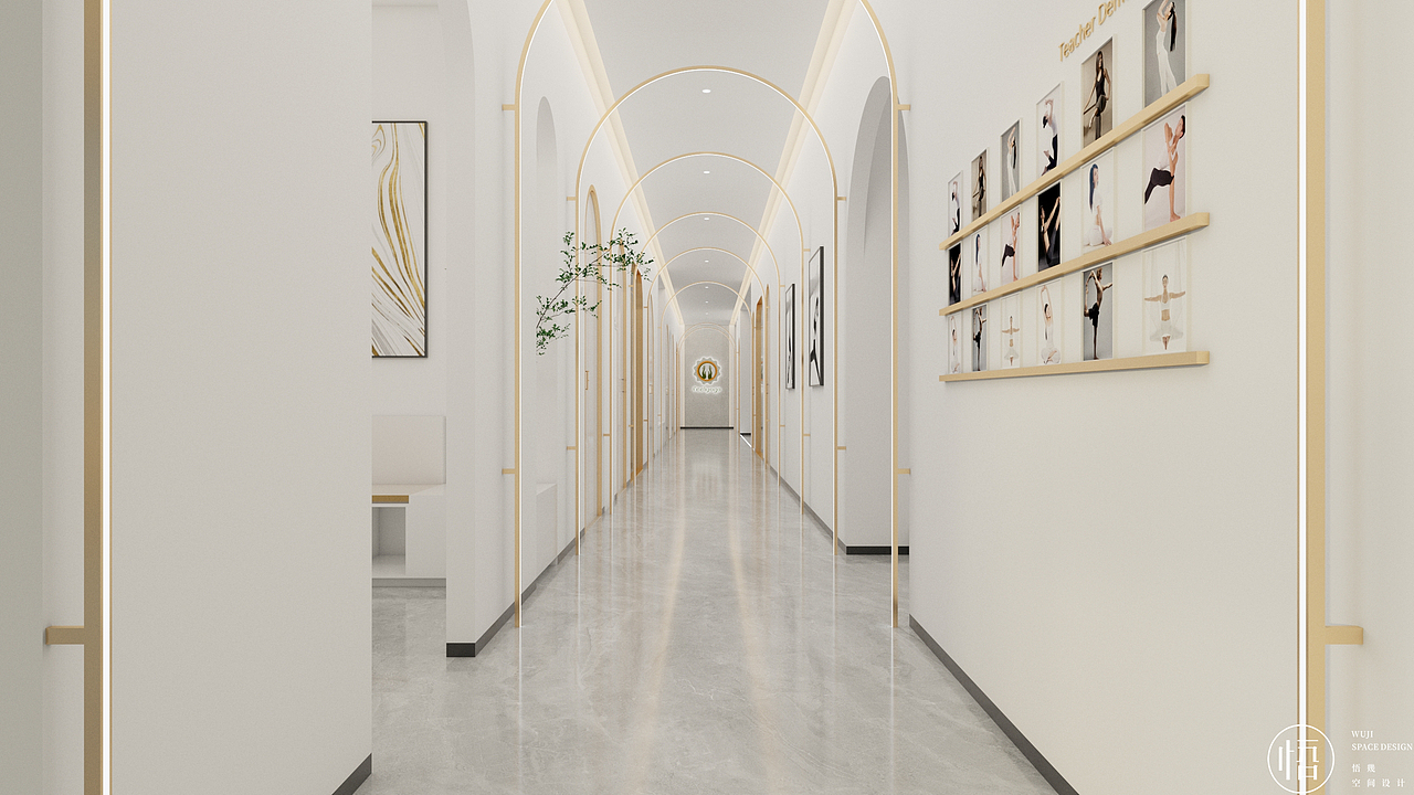 过道,aisle br> br>使用弧线结构与无主灯的设计理念, br>其中拱形