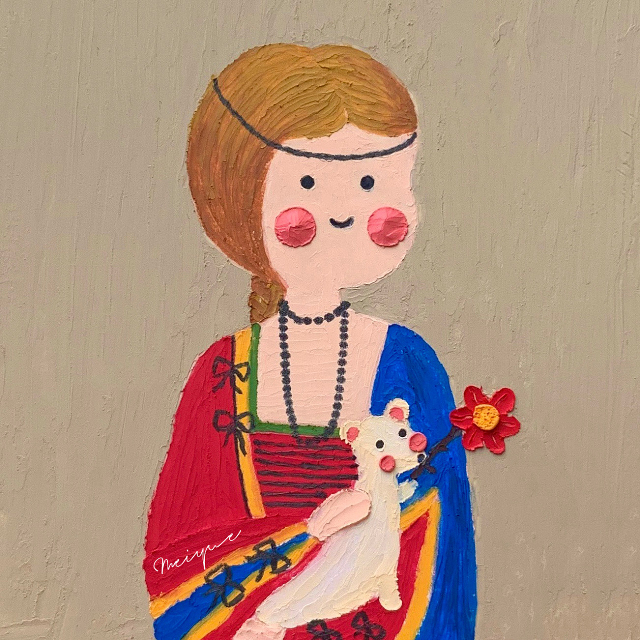 抱银鼠的可爱女子|插画|艺术插画|美玥的油画棒 - 原创作品 - 站酷