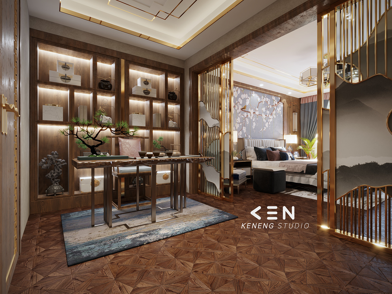 新中式跃层别墅客厅3d模型下载-【集简空间】「每日更新」