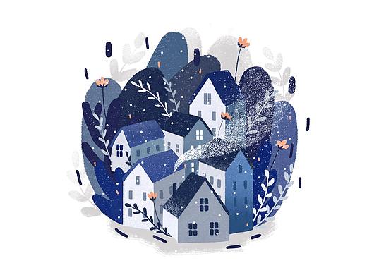 插画练习 | 肌理风格小房子