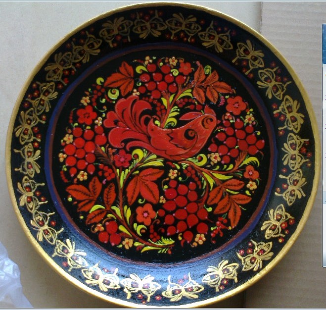 手绘盘子马勺最炫民族风丙烯画