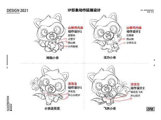 小浣熊IP形象动作延展+儿童固体饮料插画包装