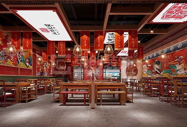 郑州国潮风火锅店设计京创装饰餐饮空间设计作品