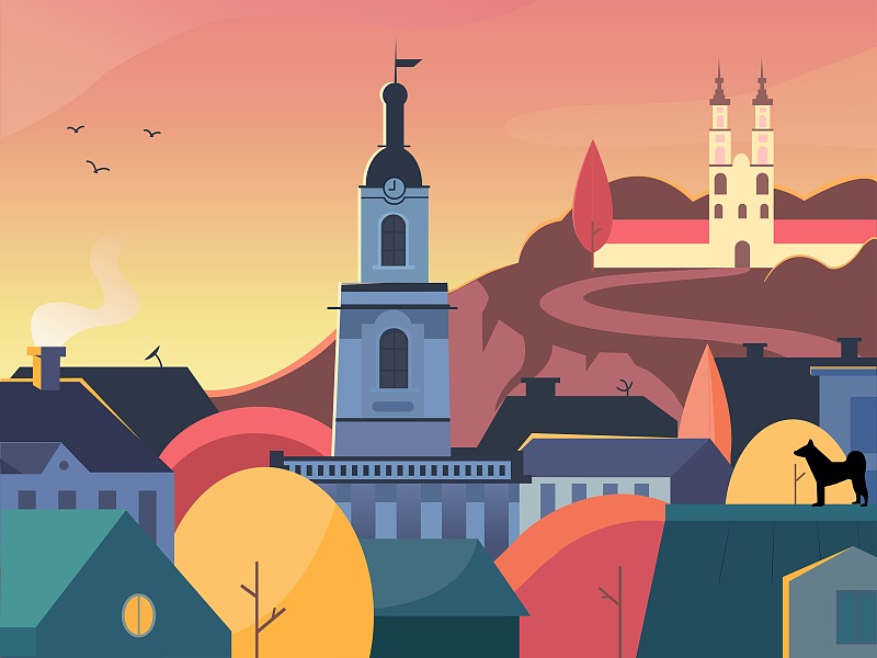 高耸建筑物风景插画