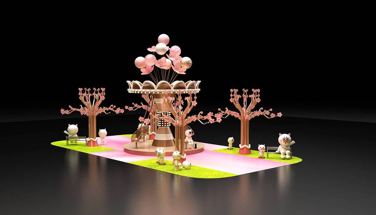 美陈 路演 卡通 少女心 快闪店 粉红 打卡点 3d效果图