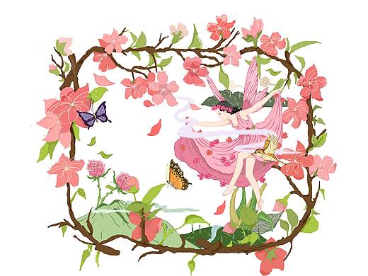 桃花茶插画