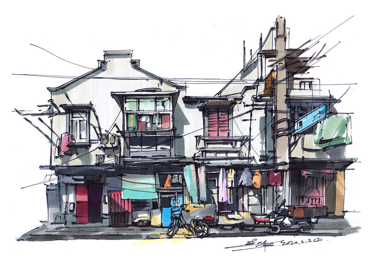 上海老洋房民居手绘