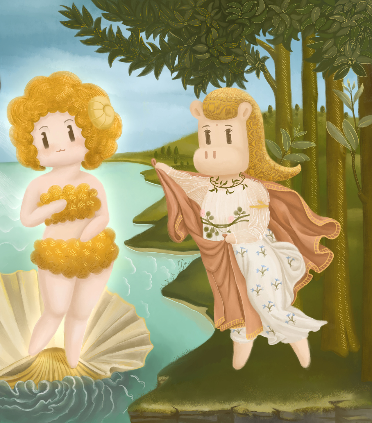 维纳斯的诞生小肉羊名画演绎系列