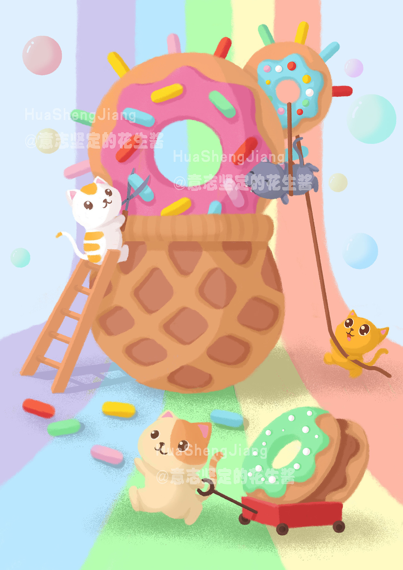 【插画】甜甜圈猫咪（图ZMzA0Mzc5MDIw） - 商业插画 - 站酷设计师意志坚定的花生酱原创素材 - 站酷ZCOOL
