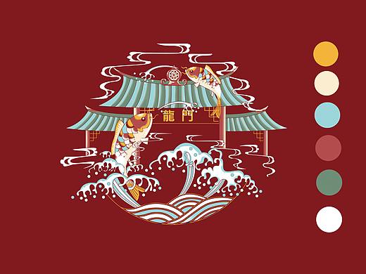 中国风刺绣唐装童装设计国潮商业插画原创鱼跃龙门仙鹤