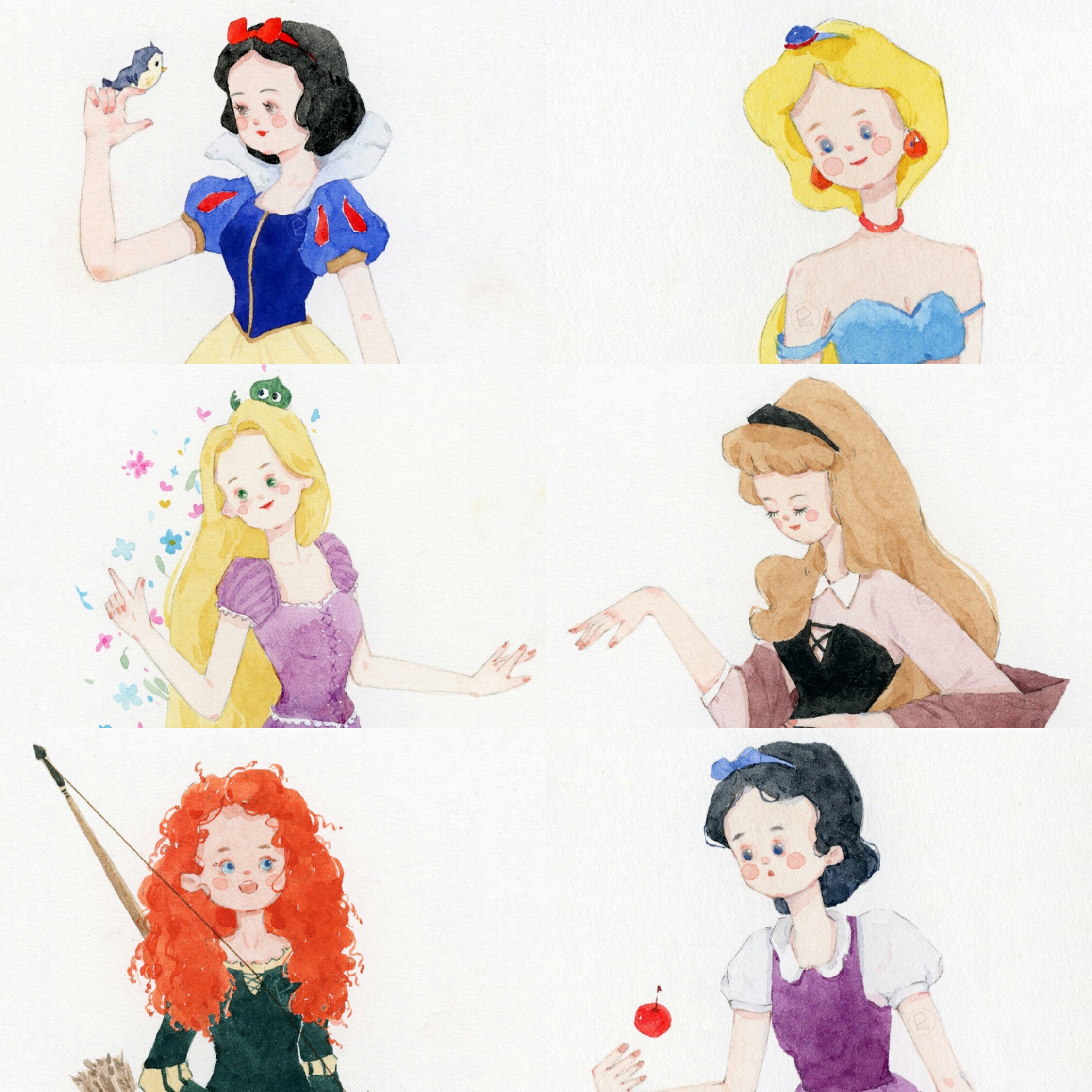 迪士尼公主水彩插画图片