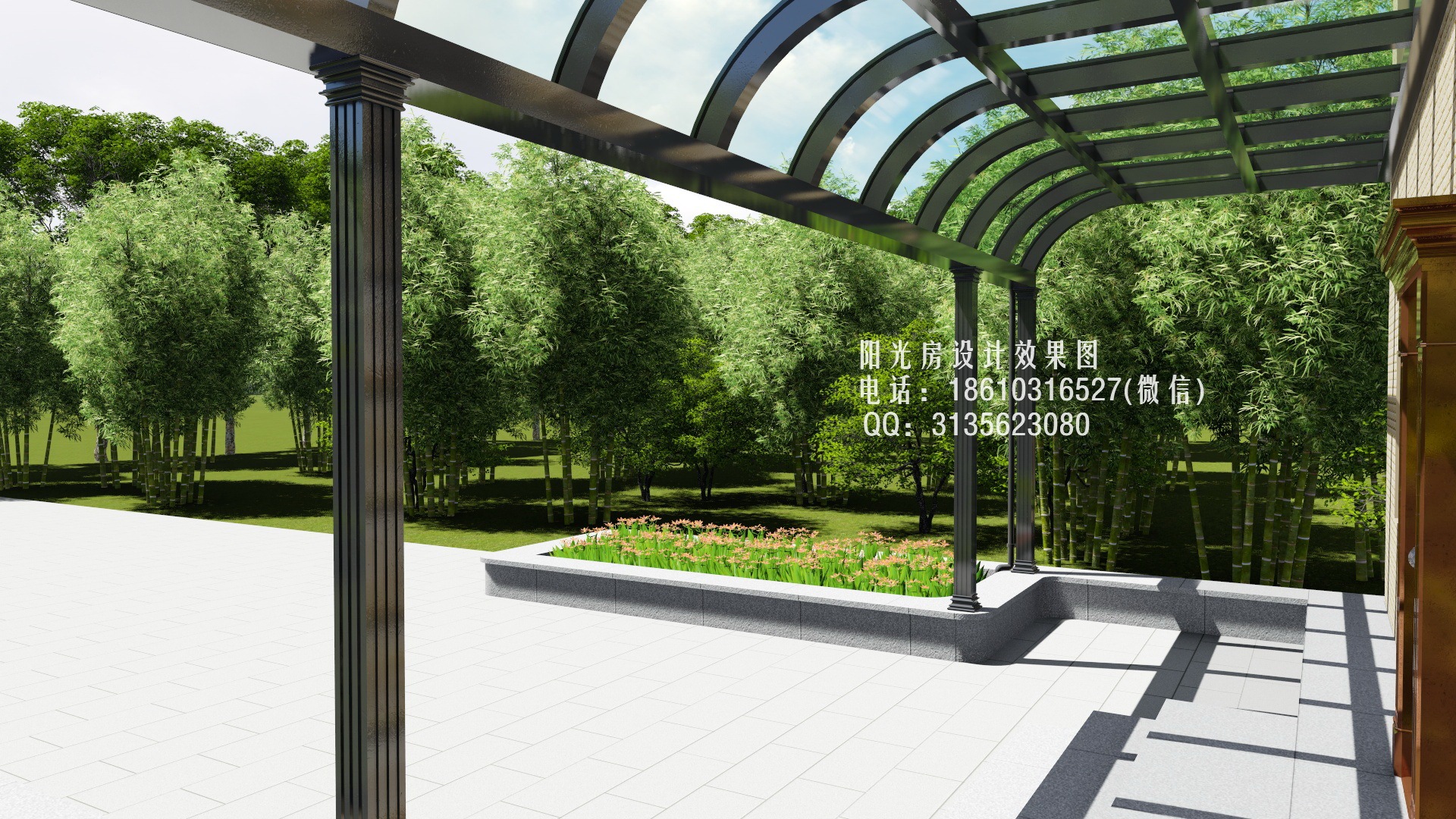 美式小别墅庭院雨棚景观设计效果图_装信通网效果图