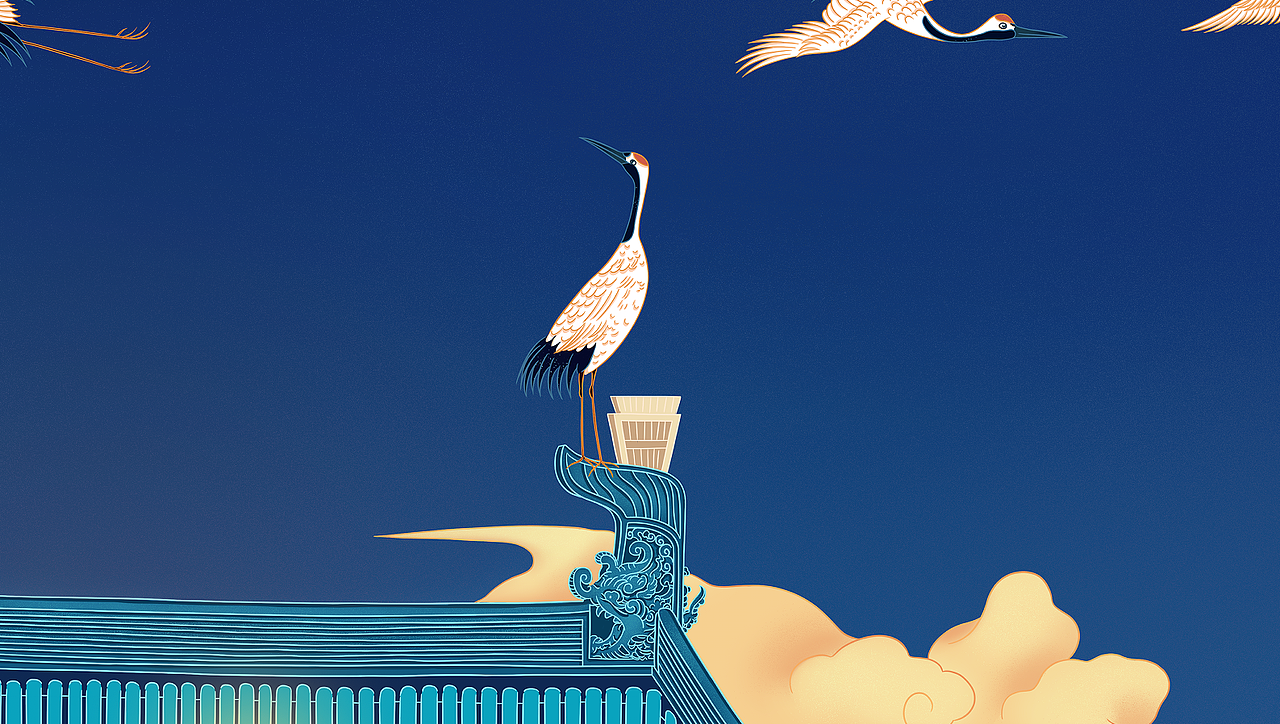 国潮风瑞鹤图（图ZMjg2OTEyNTEy） - 商业插画 - 站酷设计师小园园子原创素材 - 站酷ZCOOL