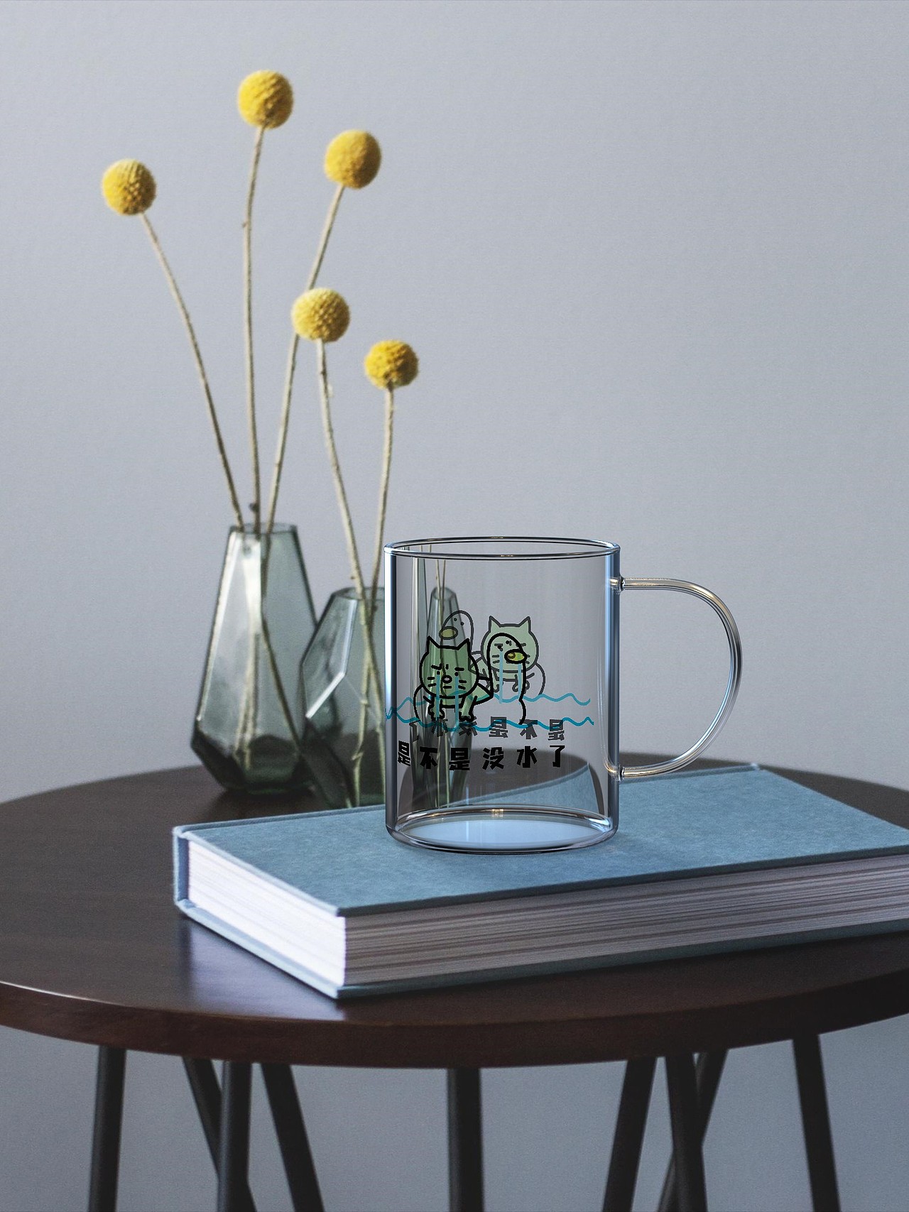 焦绿猫玻璃喝水杯