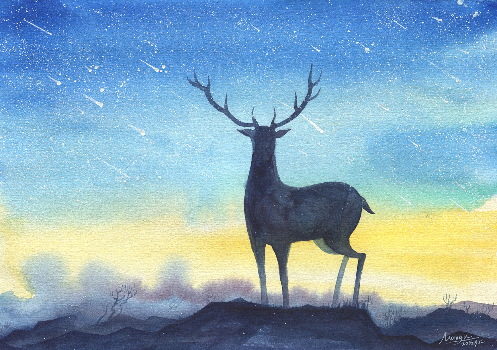 绘制的21张关于鹿的水彩作品