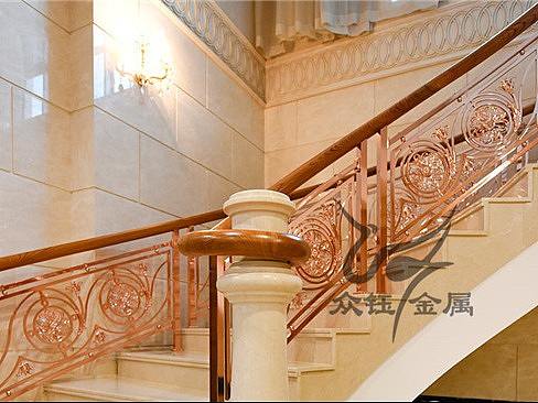 镜面玫瑰金铜艺精雕郁金香款楼梯护栏