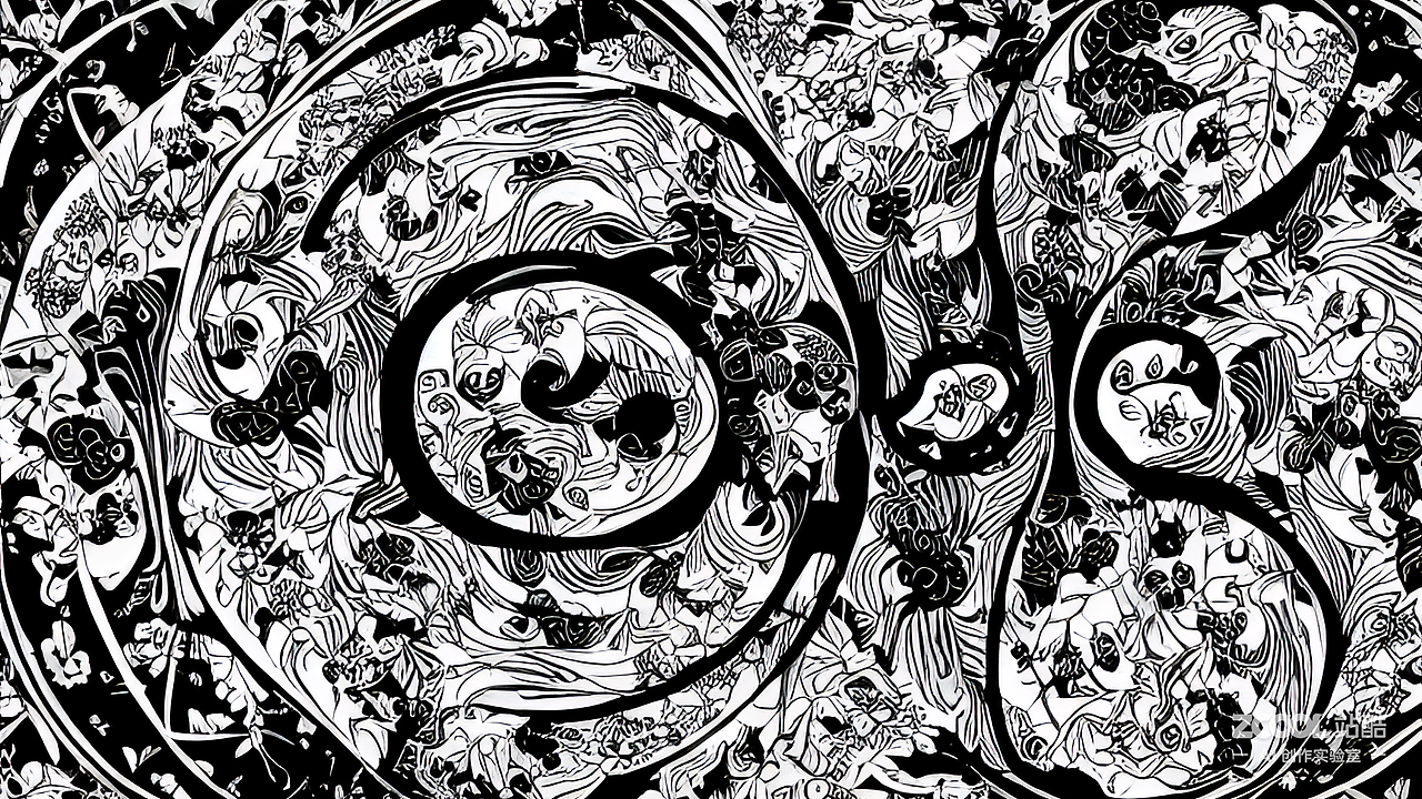 #AI创作实验室#阴阳般的黑白花朵随着藤蔓肆意生长