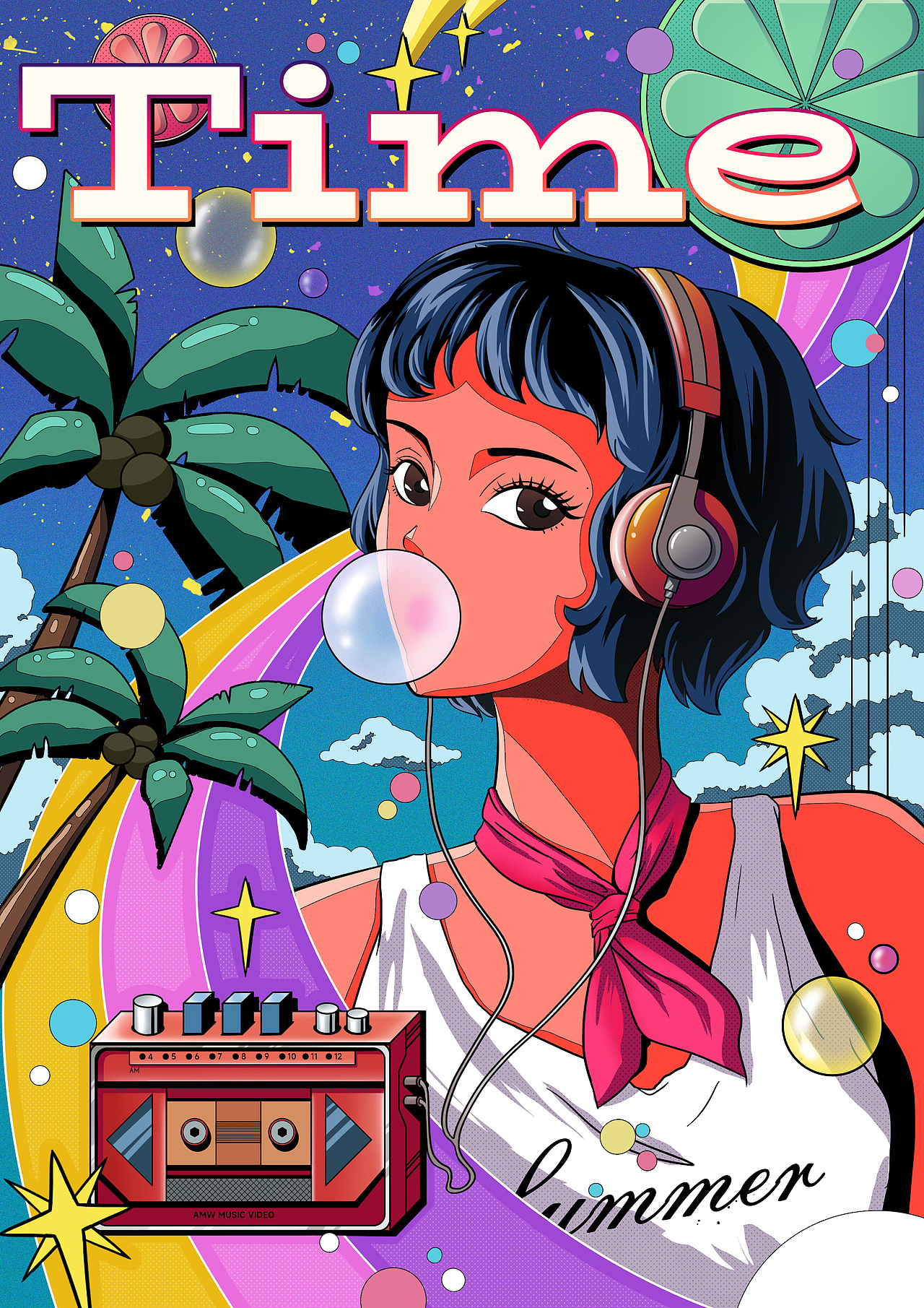 City-pop复古潮流插画（图ZMzQ3MTA0MDc2） - 创作习作 - 站酷设计师霸气的小滚滚原创素材 - 站酷ZCOOL